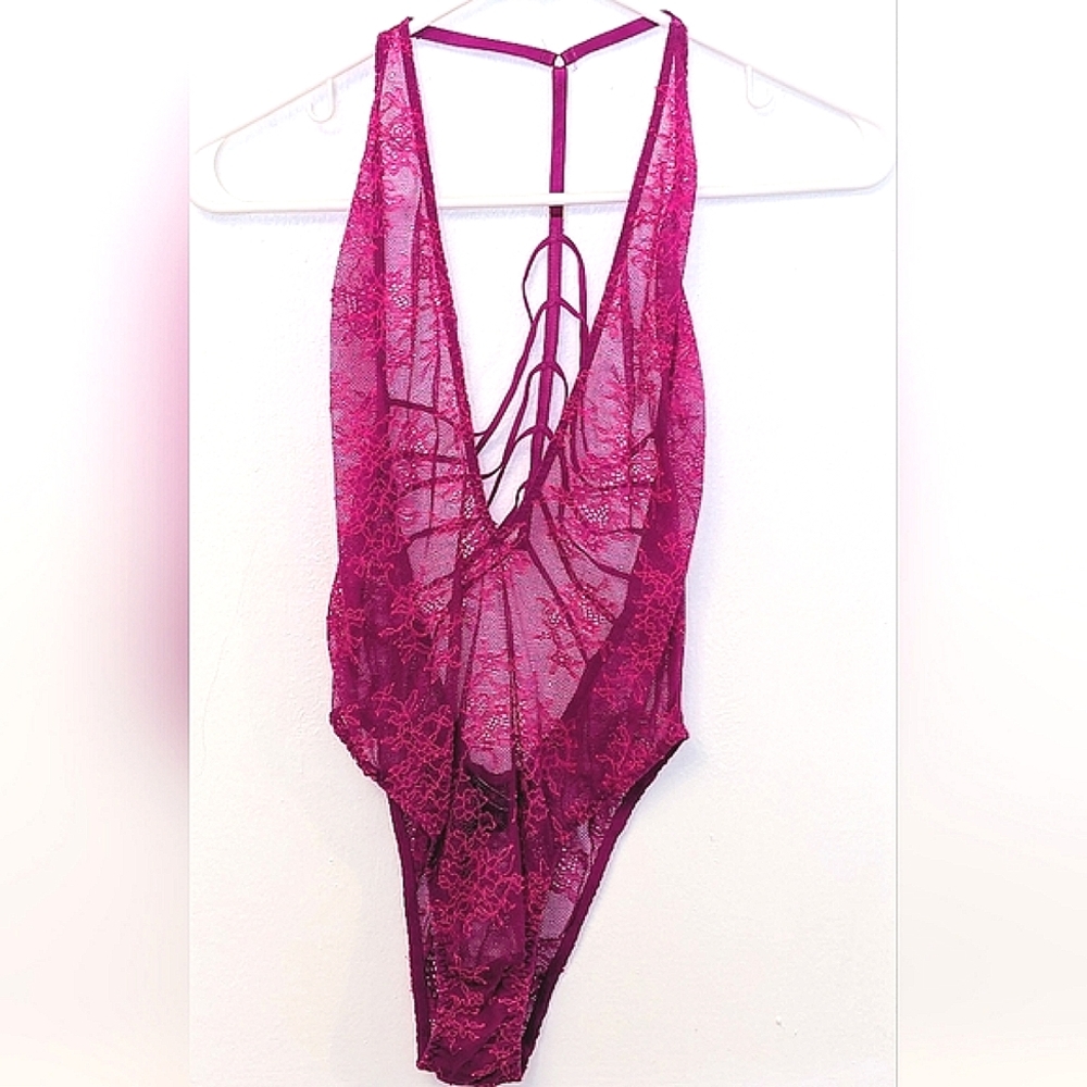 Victoria's Secret Fuchsia Lace Bodysuit